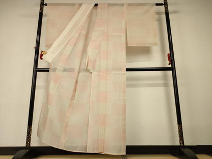 平和屋着物＊夏物 小紋 紗 市松文様 高島屋扱い 正絹 逸品 AABI4783jd