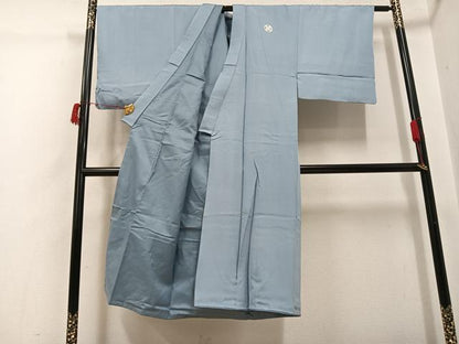 平和屋着物●男性　色紋付・羽織セット　灰青色　正絹　逸品　AABI4801ph