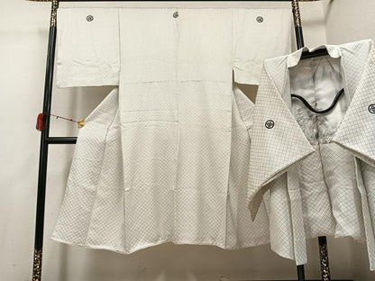平和屋着物●男性　白紋付・羽織セット　菱文　正絹　逸品　AABI4803ph