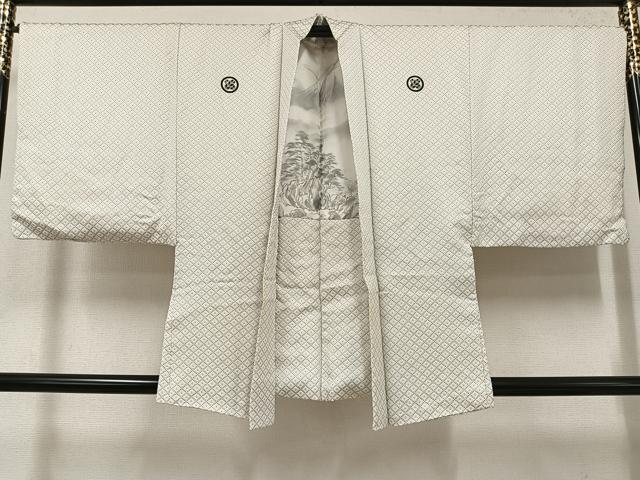 平和屋着物●男性　白紋付・羽織セット　菱文　正絹　逸品　AABI4803ph