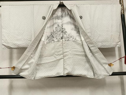 平和屋着物●男性　白紋付・羽織セット　菱文　正絹　逸品　AABI4803ph