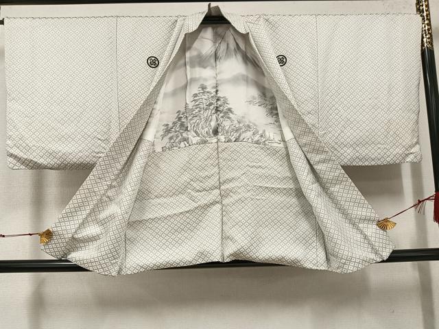 平和屋着物●男性　白紋付・羽織セット　菱文　正絹　逸品　AABI4803ph