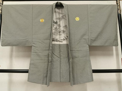 平和屋着物●男性　色紋付・羽織セット　青海波　正絹　逸品　AABI4805ph