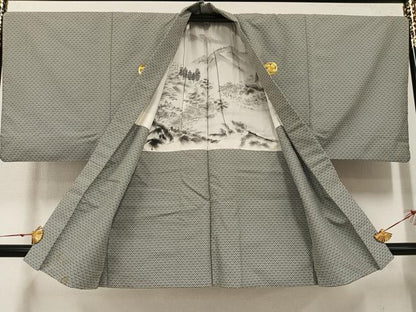 平和屋着物●男性　色紋付・羽織セット　青海波　正絹　逸品　AABI4805ph