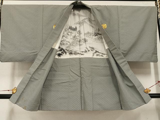 平和屋着物●男性　色紋付・羽織セット　青海波　正絹　逸品　AABI4805ph