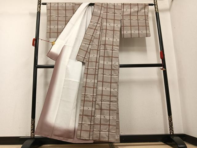 平和屋着物●上質な紬　格子　正絹　逸品　AABI4806ph