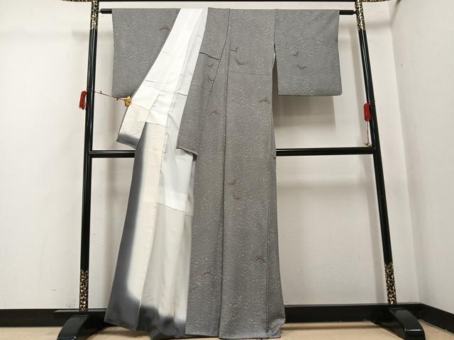 平和屋着物●染色作家　斉藤三才　小紋　三才鳥　金糸　正絹　逸品　AABI4807ph