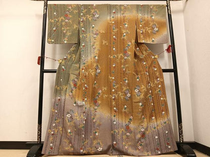 平和屋着物●訪問着　枝花文　暈し染め　金彩　正絹　逸品　AABI4808ph