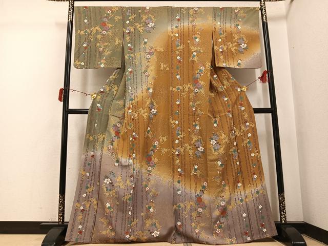 平和屋着物●訪問着　枝花文　暈し染め　金彩　正絹　逸品　AABI4808ph