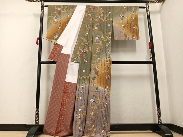平和屋着物●訪問着　枝花文　暈し染め　金彩　正絹　逸品　AABI4808ph