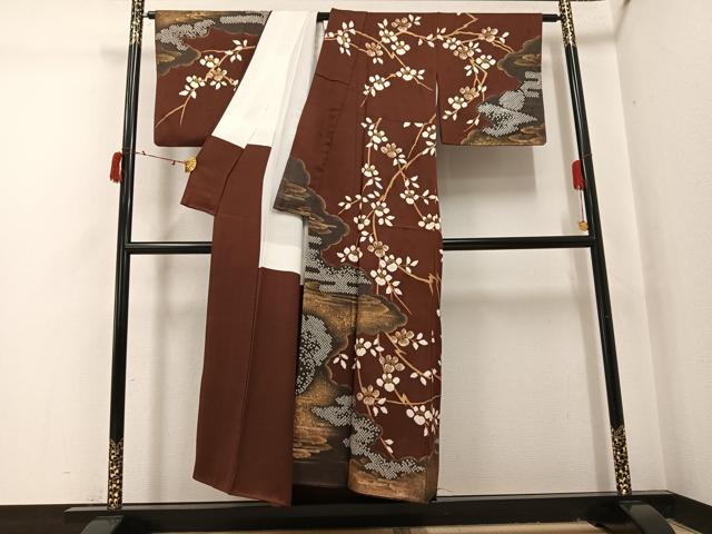 平和屋着物●訪問着　絞り　枝花雲文　金彩　正絹　逸品　AABI4809ph