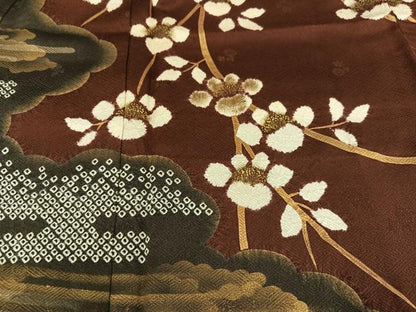 平和屋着物●訪問着　絞り　枝花雲文　金彩　正絹　逸品　AABI4809ph
