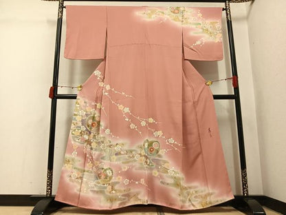 平和屋着物●京友禅の第一人者　松井青々　訪問着　駒刺繍　枝花文　暈し染め　金銀彩　正絹　逸品　未使用　AABI4811ph
