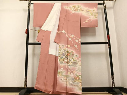平和屋着物●京友禅の第一人者　松井青々　訪問着　駒刺繍　枝花文　暈し染め　金銀彩　正絹　逸品　未使用　AABI4811ph