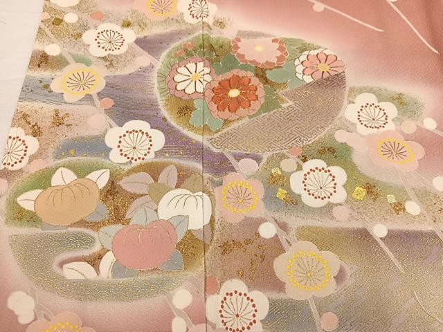 平和屋着物●京友禅の第一人者　松井青々　訪問着　駒刺繍　枝花文　暈し染め　金銀彩　正絹　逸品　未使用　AABI4811ph