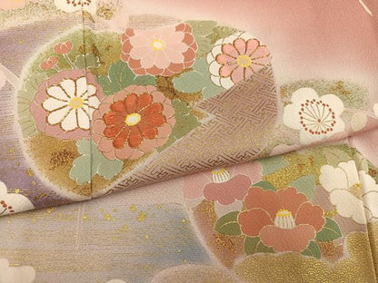 平和屋着物●京友禅の第一人者　松井青々　訪問着　駒刺繍　枝花文　暈し染め　金銀彩　正絹　逸品　未使用　AABI4811ph
