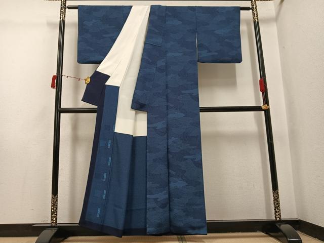 平和屋着物●重要無形文化財　人間国宝　中村勇二郎　江戸小紋　寄せ小紋柄　鬼しぼ縮緬　正絹　逸品　AABI4812ph