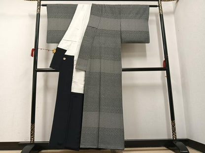 平和屋着物●江戸小紋　訪問着　草花文　黒地　正絹　逸品　AABI4813ph