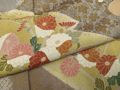 平和屋着物●訪問着　友禅　絞り　草花文　金彩　正絹　逸品　AABI4814ph