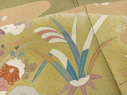 平和屋着物●訪問着　友禅　絞り　草花文　金彩　正絹　逸品　AABI4814ph