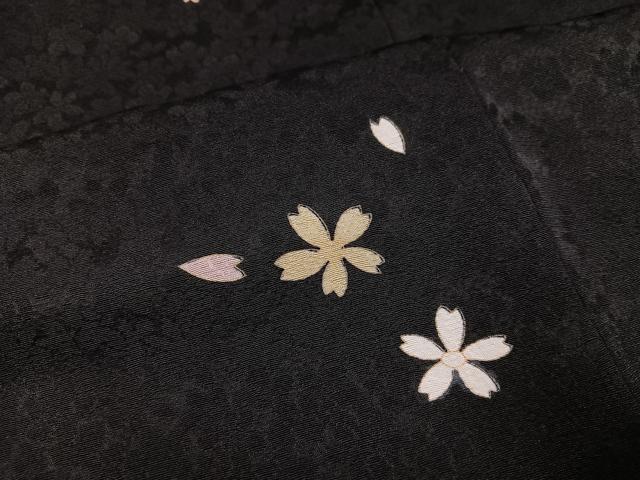 平和屋着物●豪華振袖　駒刺繍　夜桜　黒地　金彩　正絹　逸品　AABI4816ph