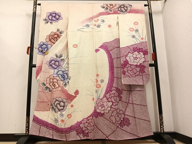 平和屋着物●名門　藤娘きぬたや・総絞り　振袖　草花文　正絹　逸品　AABI4818ph