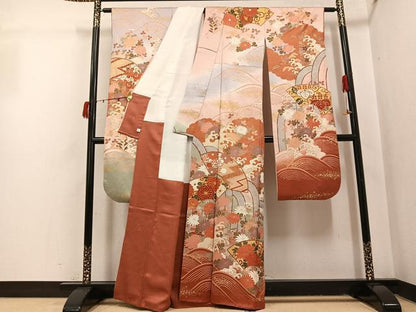 平和屋着物●豪華振袖　駒刺繍　地紙立波草花文　金彩　鈴乃屋扱い　正絹　逸品　AABI4821ph