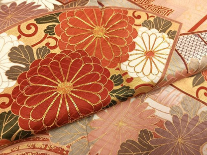 平和屋着物●豪華振袖　駒刺繍　地紙立波草花文　金彩　鈴乃屋扱い　正絹　逸品　AABI4821ph