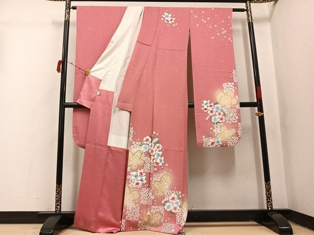 平和屋着物●豪華振袖　舞桜文　暈し染め　金彩　正絹　逸品　AABI4822ph