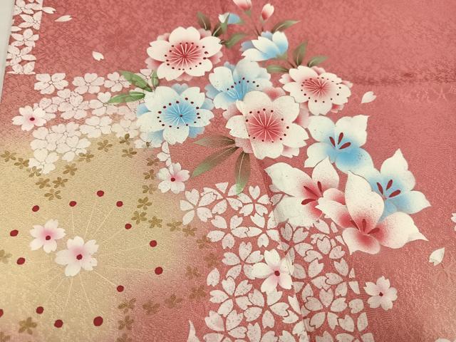 平和屋着物●豪華振袖　舞桜文　暈し染め　金彩　正絹　逸品　AABI4822ph