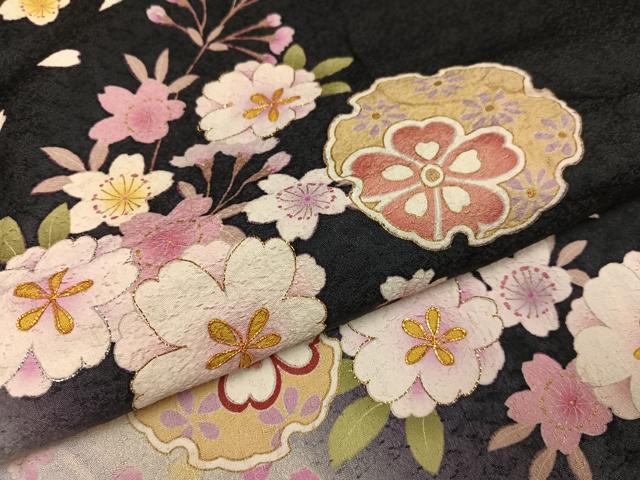 平和屋着物●豪華振袖　駒刺繍　雪輪舞桜文　暈し染め　金彩　正絹　逸品　AABI4823ph