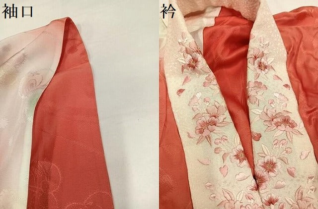 平和屋着物●振袖用長襦袢　無双仕立て　辻が花地紋　暈し染め　半衿刺繍　正絹　逸品　AABI4826ph