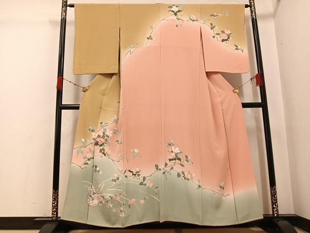 平和屋着物●訪問着　友禅　作家物　枝花文　暈し染め　正絹　逸品　AABI4830ph