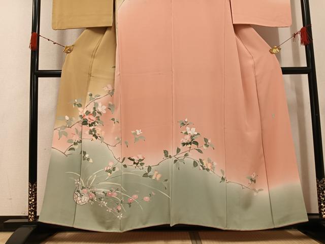 平和屋着物●訪問着　友禅　作家物　枝花文　暈し染め　正絹　逸品　AABI4830ph