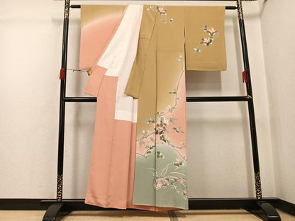 平和屋着物●訪問着　友禅　作家物　枝花文　暈し染め　正絹　逸品　AABI4830ph