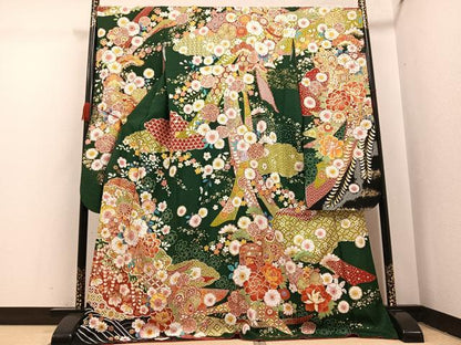 平和屋着物●豪華振袖　辻が花　絞り　御所車花文　金彩　銀通し地　正絹　逸品　AABI4832ph