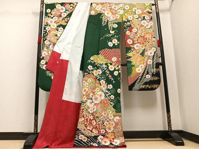 平和屋着物●豪華振袖　辻が花　絞り　御所車花文　金彩　銀通し地　正絹　逸品　AABI4832ph