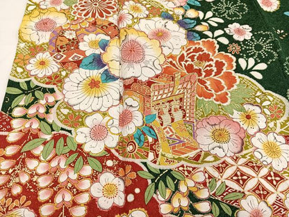 平和屋着物●豪華振袖　辻が花　絞り　御所車花文　金彩　銀通し地　正絹　逸品　AABI4832ph