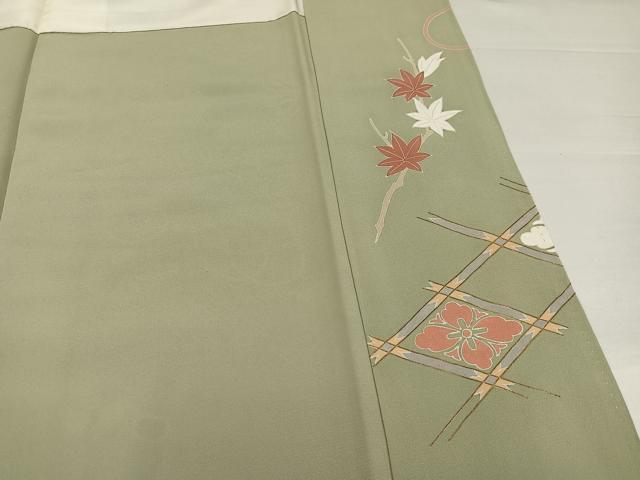平和屋着物●訪問着　友禅　駒刺繍　草花文　金彩　正絹　逸品　AABI4833ph