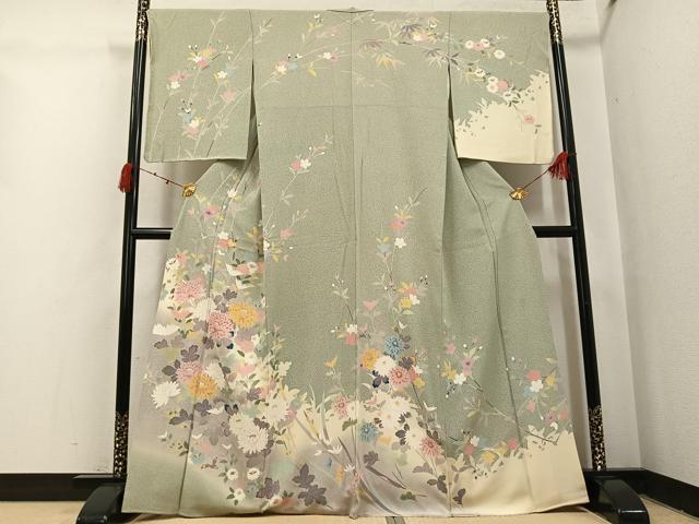 平和屋着物●訪問着　友禅　作家物　松月　枝花文　正絹　逸品　AABI4834ph