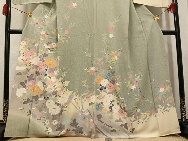 平和屋着物●訪問着　友禅　作家物　松月　枝花文　正絹　逸品　AABI4834ph