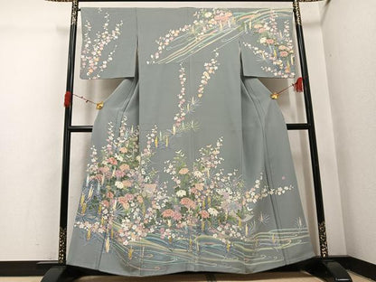 平和屋着物●訪問着　友禅　作家物　武　枝花文　正絹　逸品　AABI4838ph