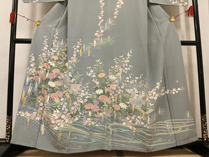 平和屋着物●訪問着　友禅　作家物　武　枝花文　正絹　逸品　AABI4838ph