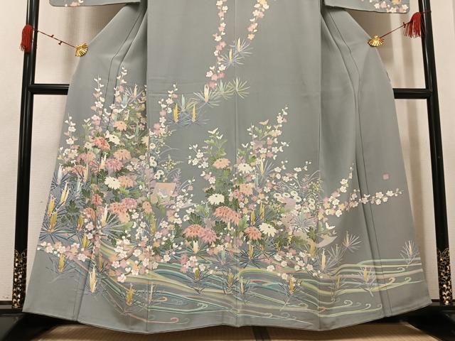平和屋着物●訪問着　友禅　作家物　武　枝花文　正絹　逸品　AABI4838ph