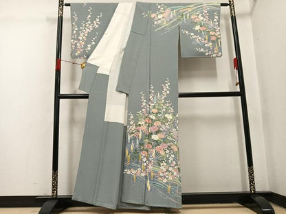 平和屋着物●訪問着　友禅　作家物　武　枝花文　正絹　逸品　AABI4838ph