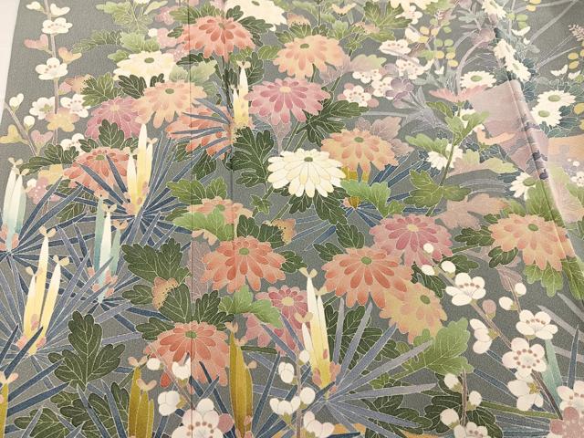 平和屋着物●訪問着　友禅　作家物　武　枝花文　正絹　逸品　AABI4838ph