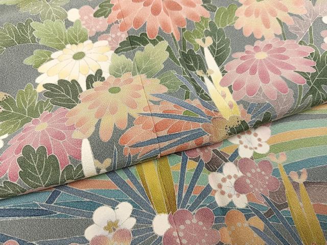 平和屋着物●訪問着　友禅　作家物　武　枝花文　正絹　逸品　AABI4838ph
