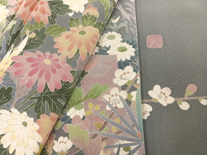 平和屋着物●訪問着　友禅　作家物　武　枝花文　正絹　逸品　AABI4838ph