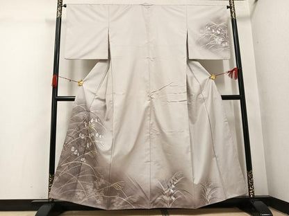 平和屋着物●本場大島紬　染大島　訪問着　手描き　草花文　暈し染め　金彩　正絹　逸品　AABI4839ph