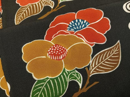 平和屋着物●上質な小紋　流水花蝶文　黒地　正絹　逸品　AABI4842ph